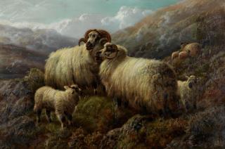 Robert Watson - Sheep With Their Lambs On The Hillside