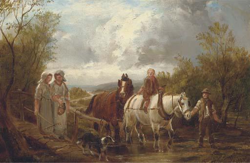 Robert Watson - Through the ford; and Figures seated under a tree with cart horses