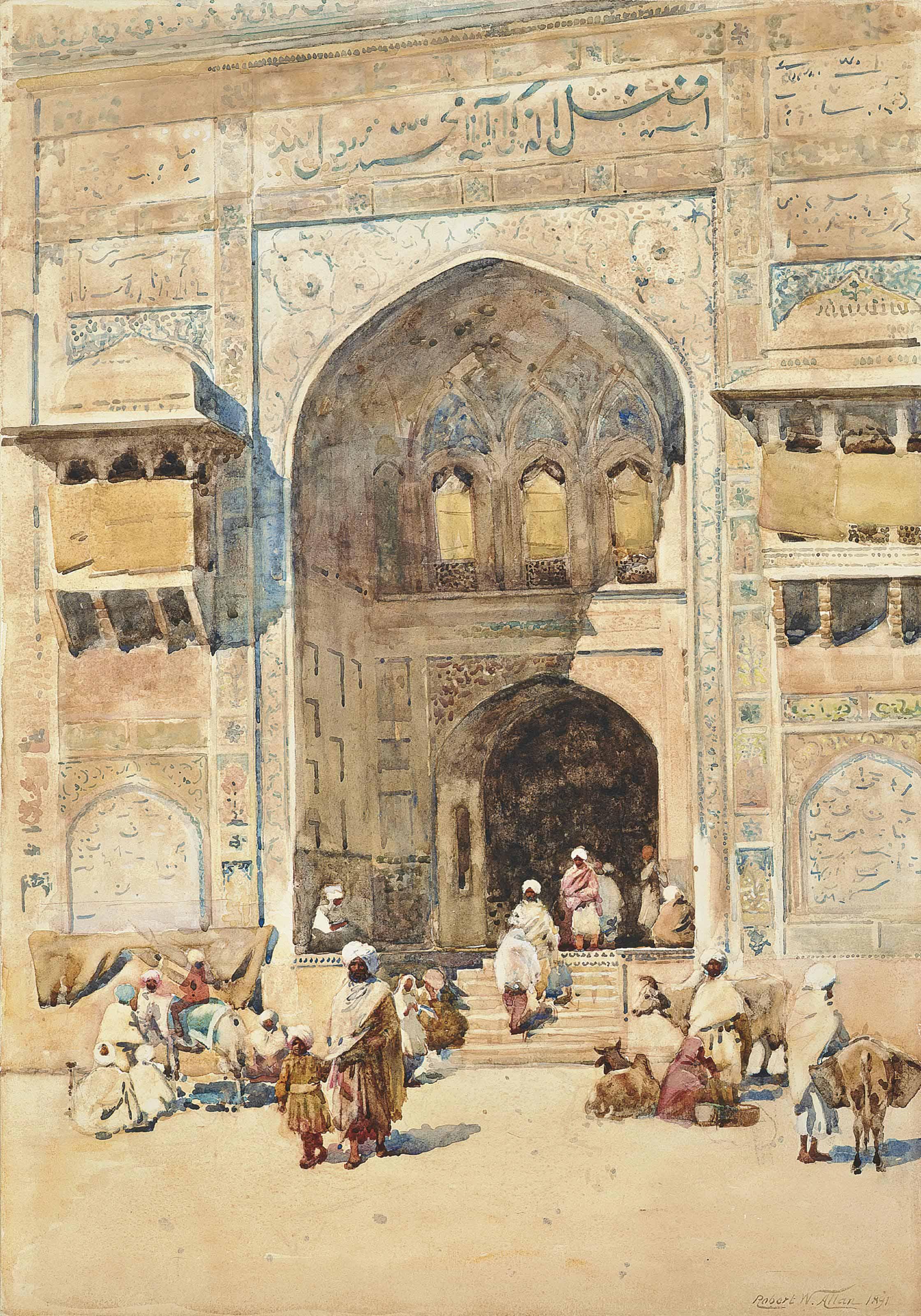Robert Weir Allan - Figures on the steps of the Masjid Wazir Khan, Lahore