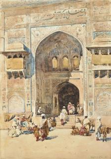 Robert Weir Allan - Figures on the steps of the Masjid Wazir Khan, Lahore