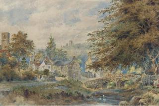 Robert Wood - A village hamlet below castle ruins