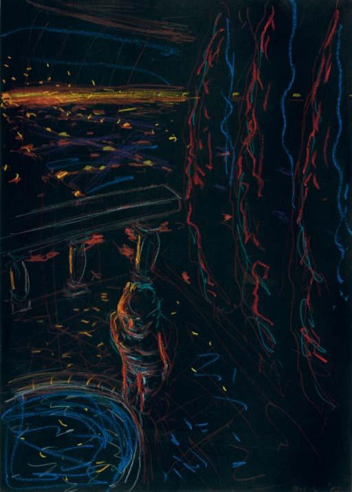 Robert Yarber - Nocturnal scene with figure falling feet first