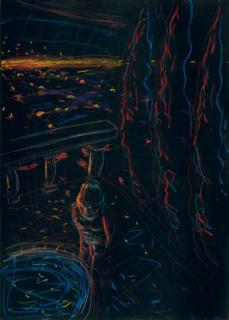 Robert Yarber - Nocturnal scene with figure falling feet first