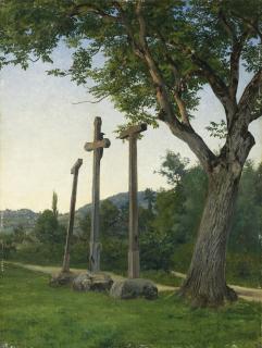 Robert Zünd - Drei Kreuze Am Wiesenweg Three Crosses Along A Country Lane