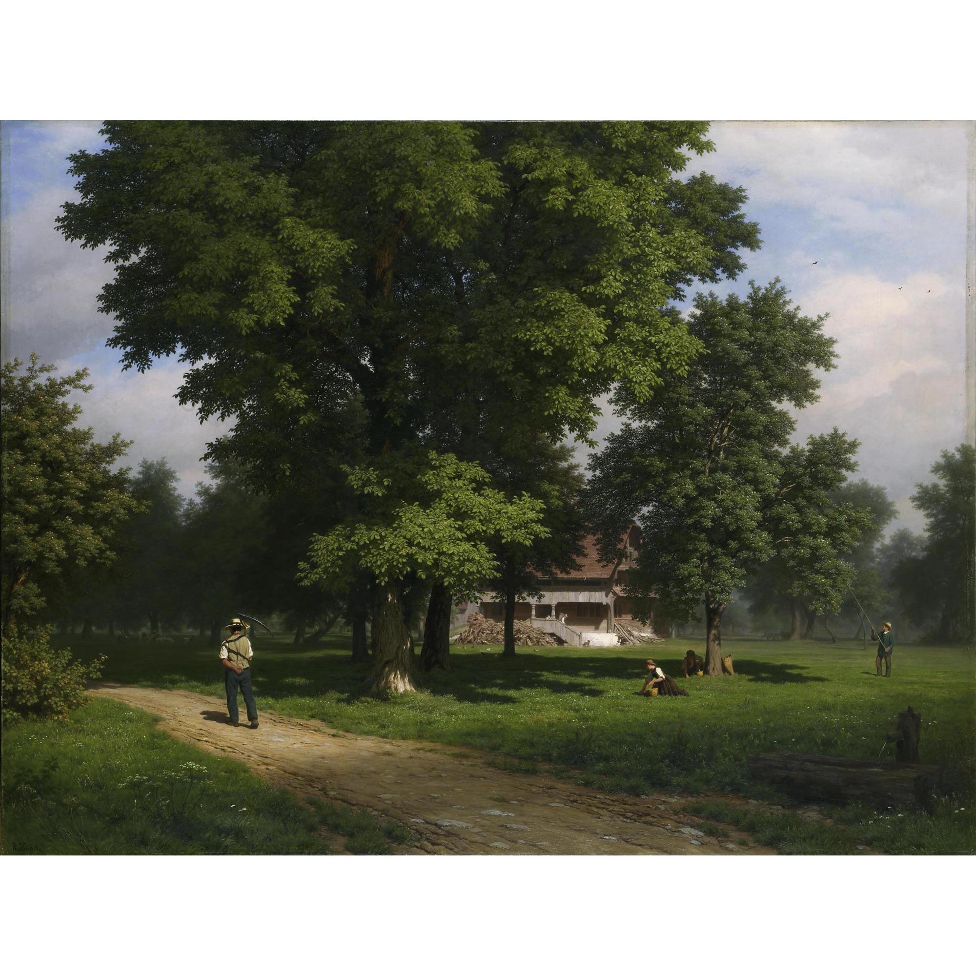 Robert Zünd - Haus Zwischen Nussbäumen (Schellenmatt) House Between Walnuts (Grassland Called Schellenmatt)