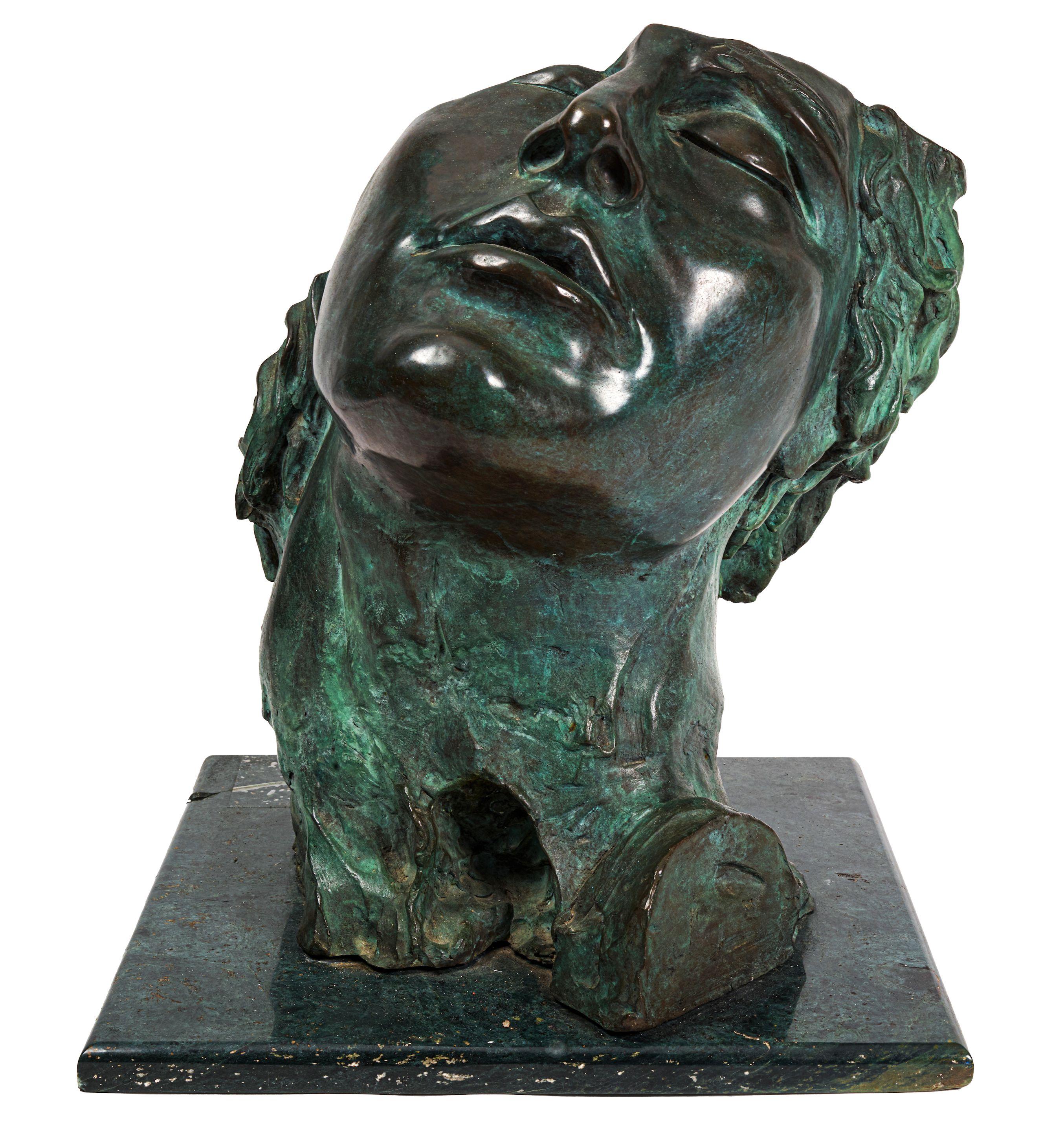 Roberto Cortazar - A Green Patinated Bronze Bust: Cabeza Grande