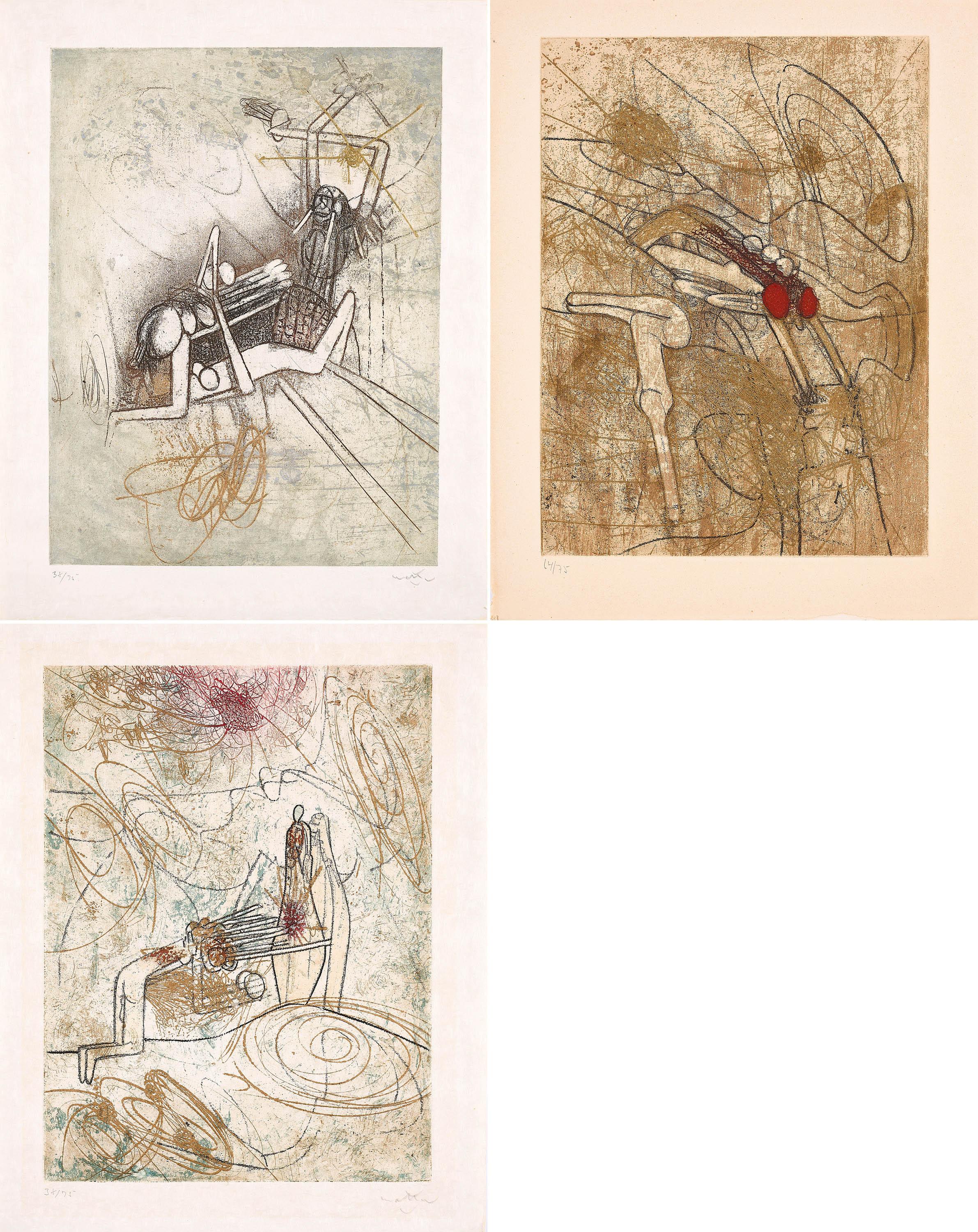 Roberto Matta - Konvolut von 3 Radierungen.