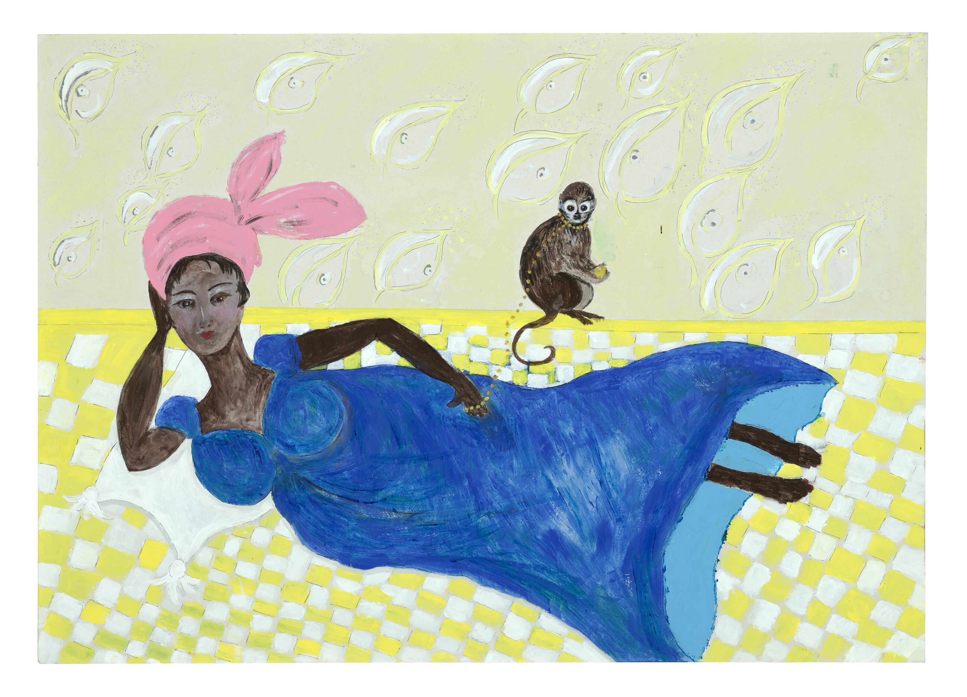 Robin Hambro - A lady in a blue dress with a monkey