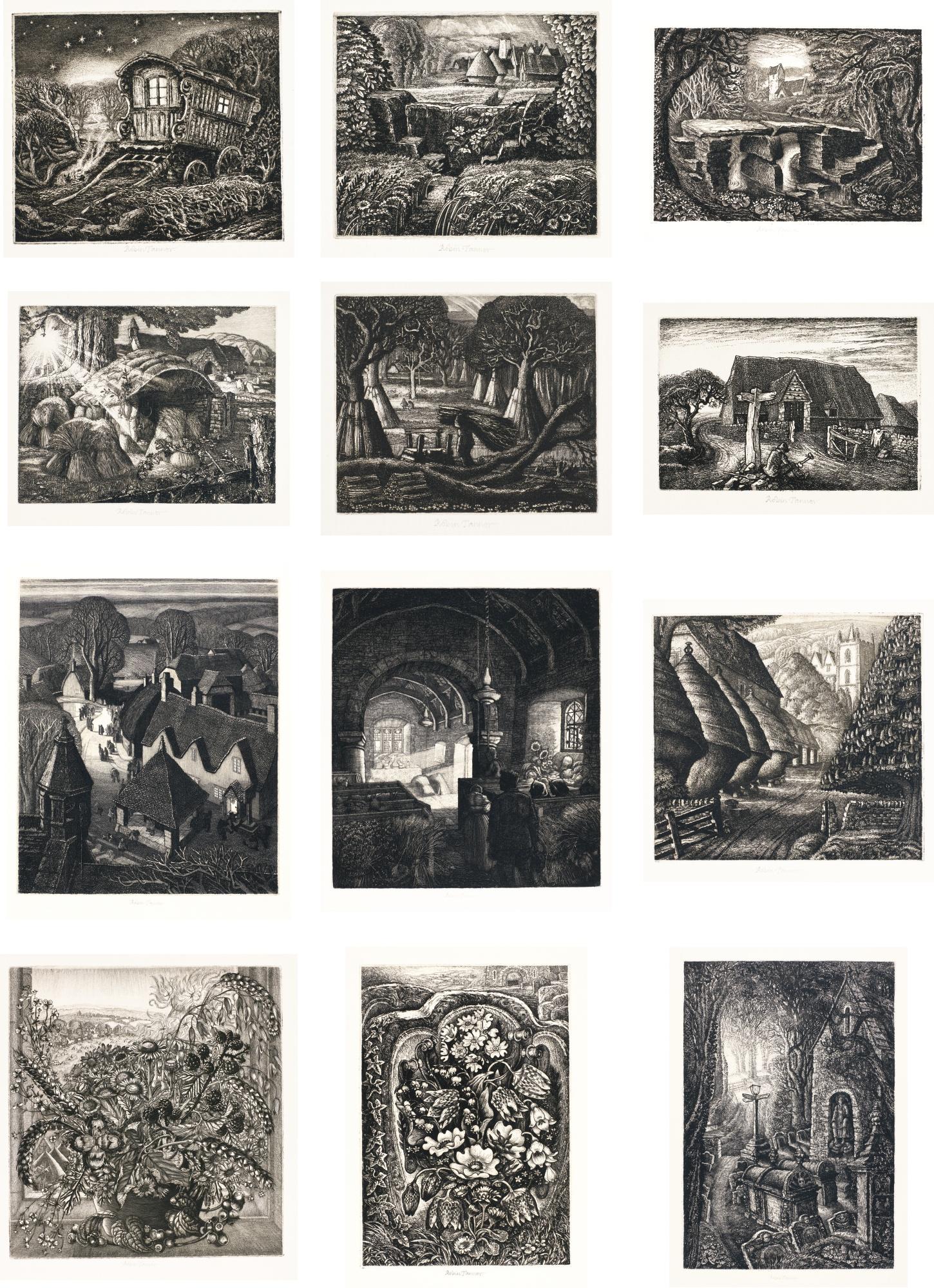 Robin Tanner - Twelve Etchings (Garton & Co. 3, 6, 9, 12-13, 18, 23, 25-27 & 30)