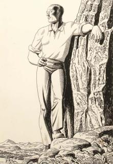 Rockwell Kent - Man standing with arm on rock