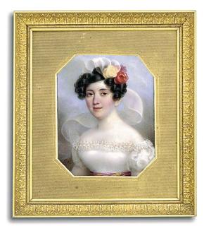 Rodolphe Bel - A Young Lady In Lace-Bordered White Silk Dress, Red And Gold Twisted Sash, Yellow And Red Roses And Sweeping Gauze Veil Falling From Her Upswept And Curled Dark Hair