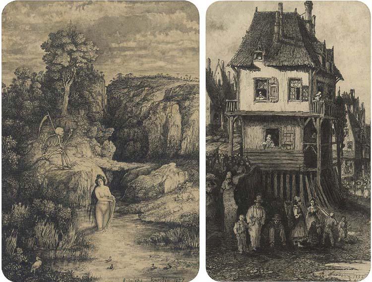 Rodolphe Bresdin - Et In Arcadia Ego; And A Busy Continental Street Scene