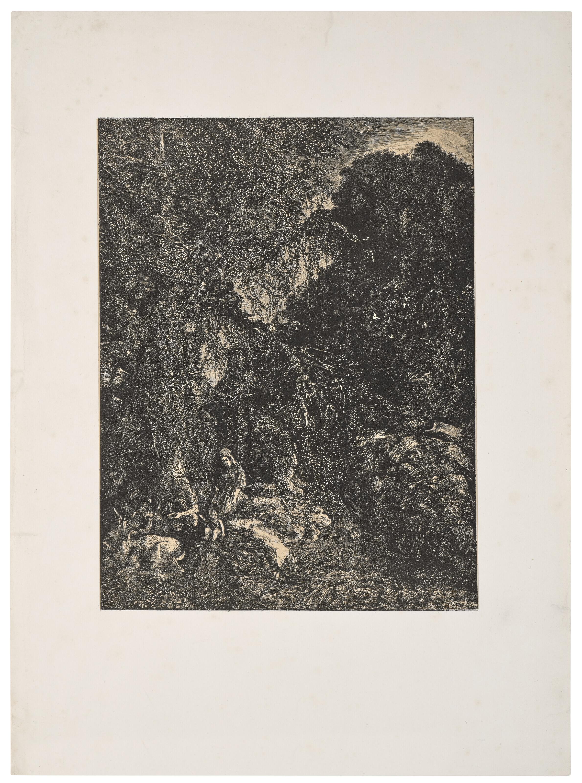 Rodolphe Bresdin - La Sainte Famille aux cerfs