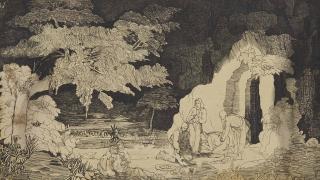 Rodolphe Bresdin - Mise au tombeau, un paysage à l\'arrière-plan