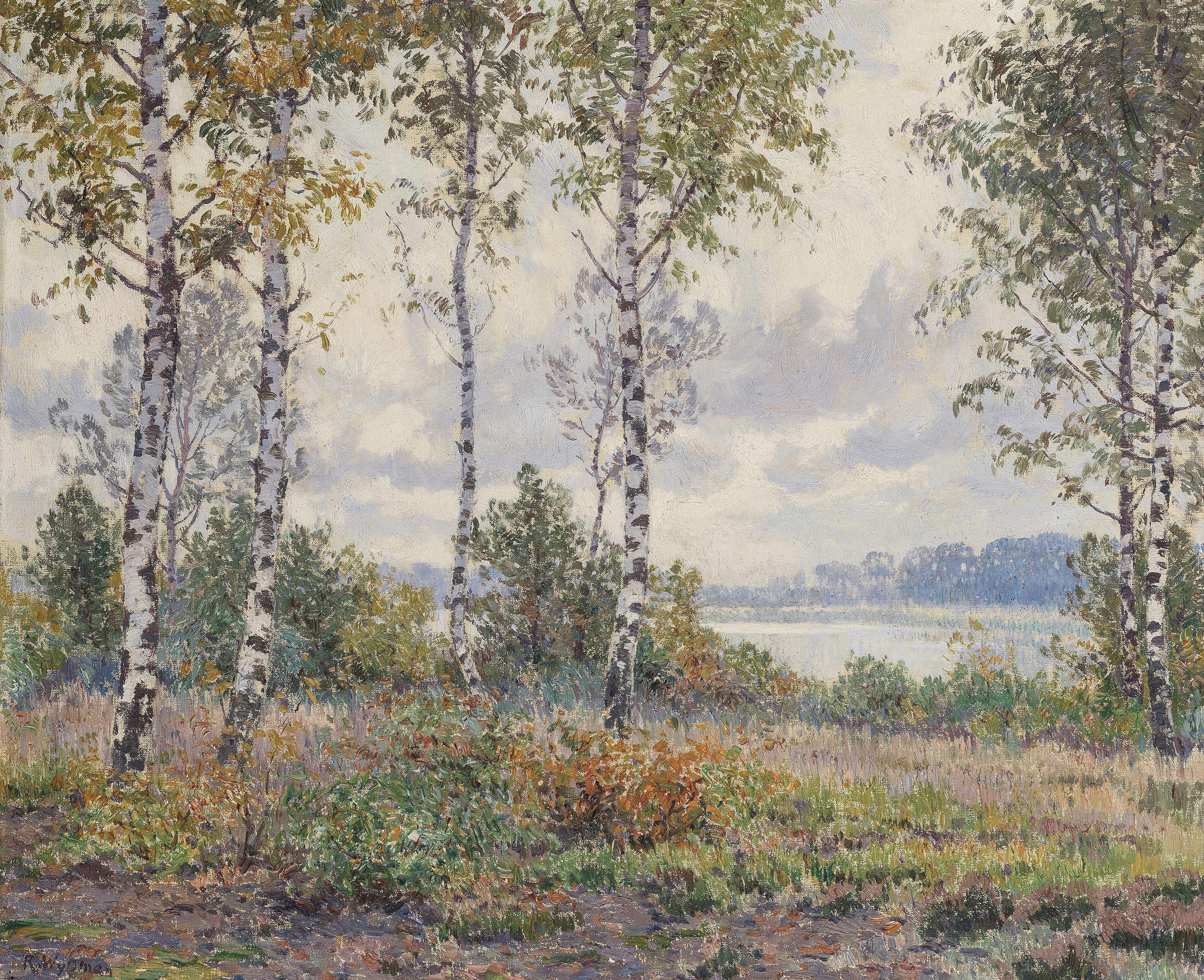 Rodolphe Paul Wytsman - Silver birches on a riverbank, Oisterwijk