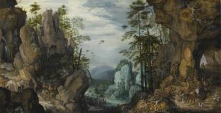 Roelandt Savery - A Rocky Landscape With Travelers
