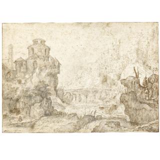 Roelandt Savery - Mountainous River Landscape With The Hradčany And The Cathedral Of St Vitus, Prague, Behind