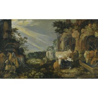 Roelandt Savery - Paradise Landscape With Horses, Cows, Goats And Herders