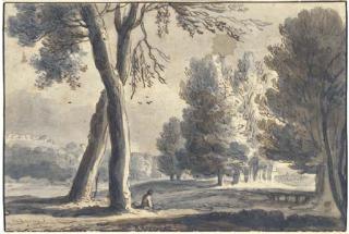 Roelant Roghman - An extensive wooded landscape, a figure seated under a tree in the foreground