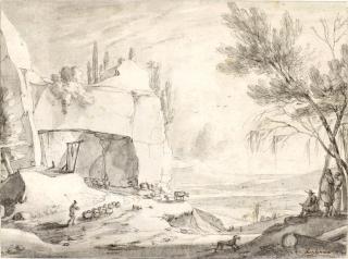 Roelant Roghman - Mountainous landscape with an artist sketching