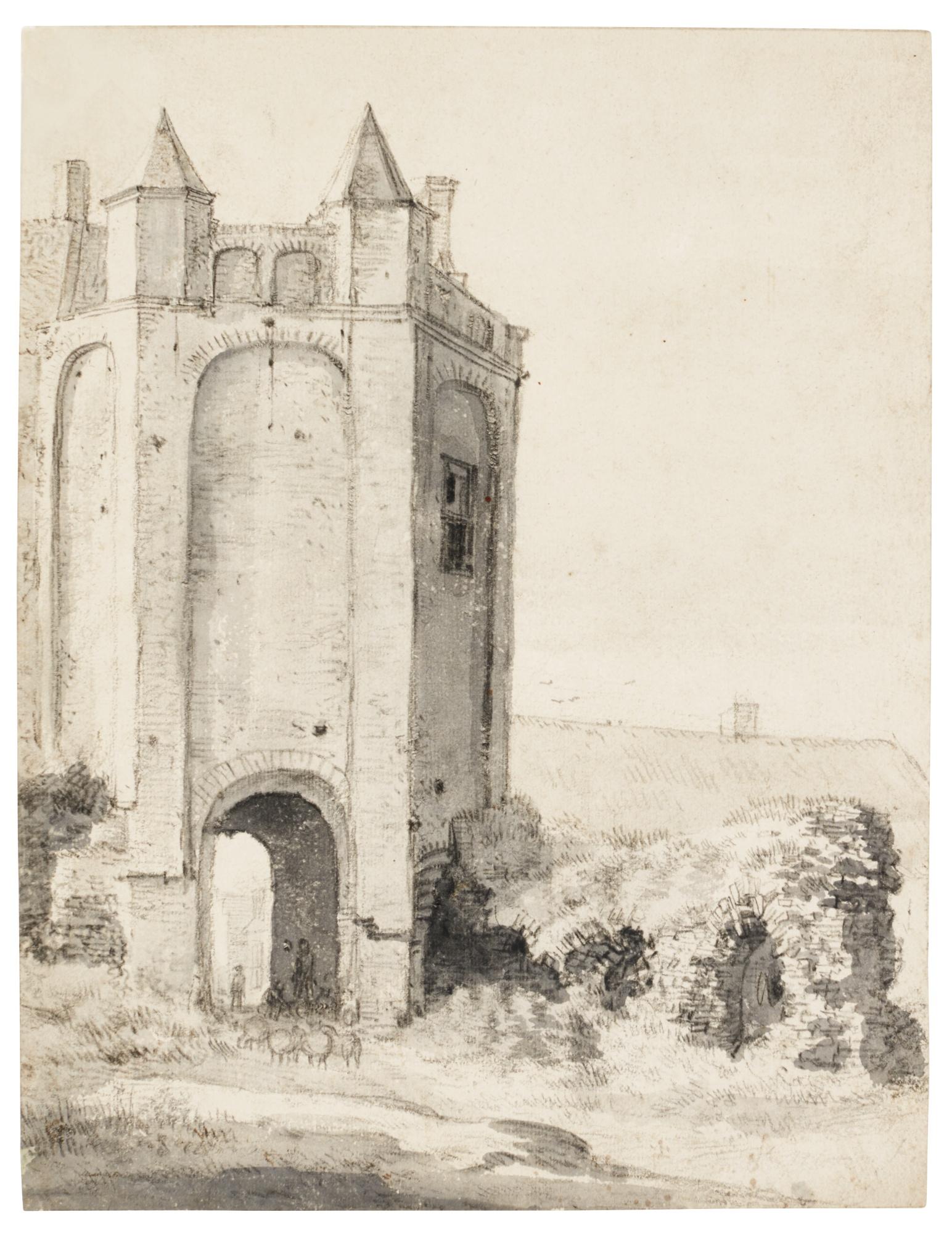 Roelant Roghman - The North Toll-Gate At Geervliet, In South Holland, With Figures Driving Sheep