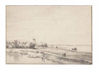 Roelant Roghman - View of a town by a river with a windmill