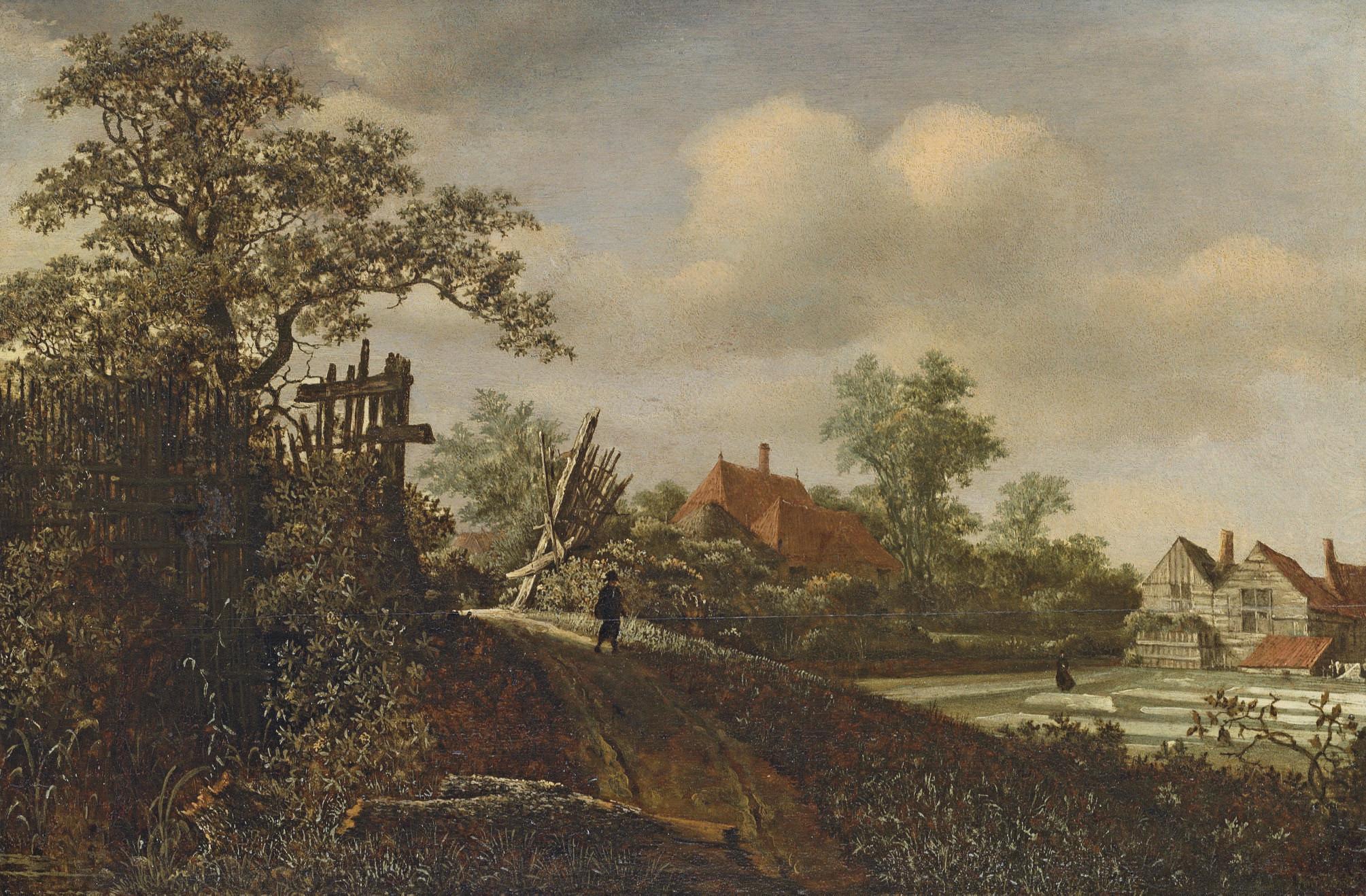 Roelof Jansz. Van Vries - A Landscape With A Figure On A Path And A Bleaching Field Beyond