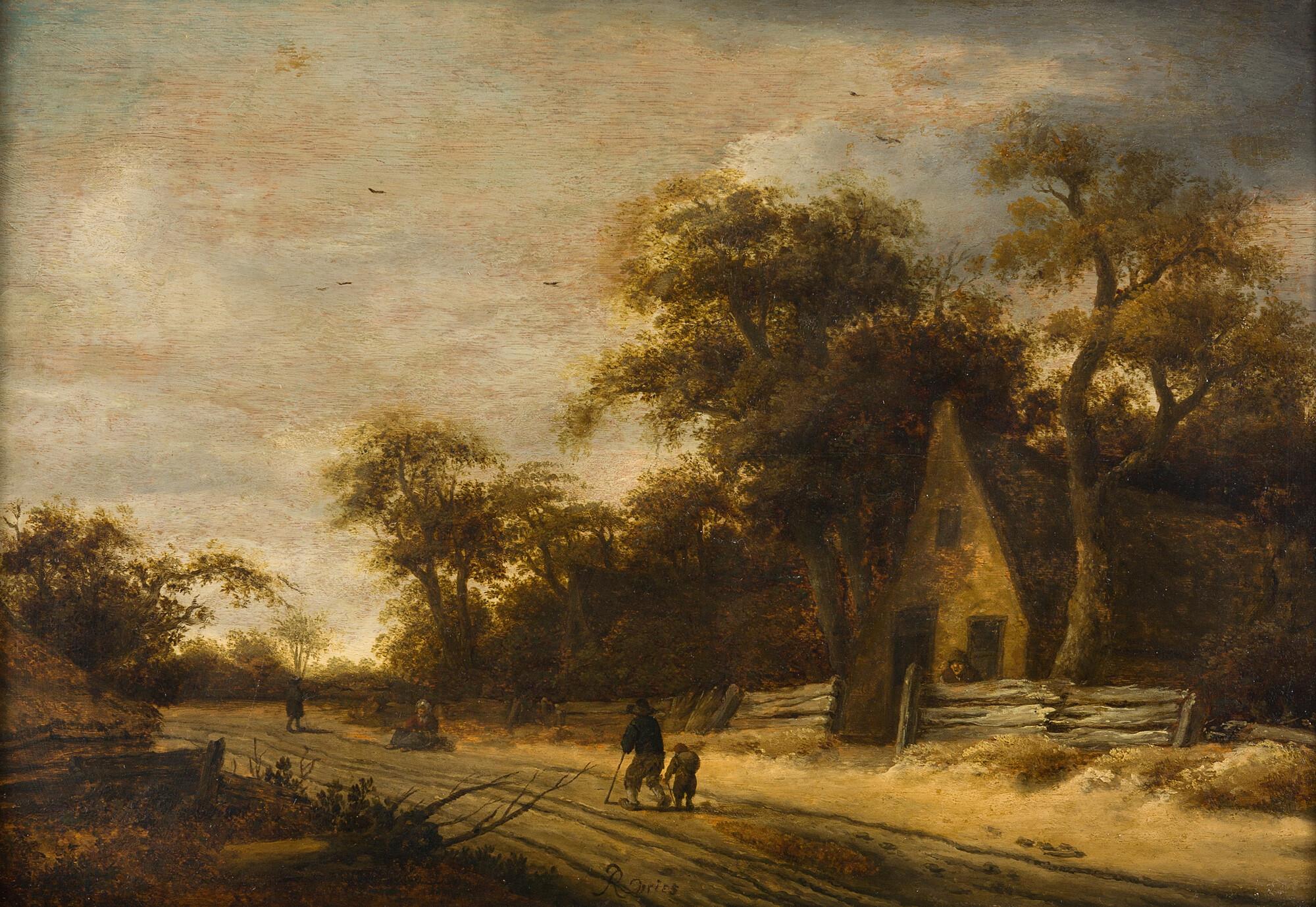 Roelof Jansz. van Vries - Holländische Landschaft mit Bauernkate und breitem Weg.