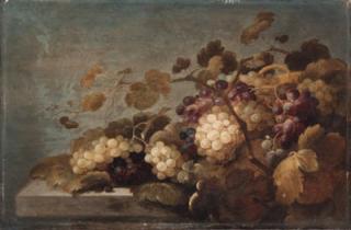 Roelof Koets II - Grapes on a stone ledge