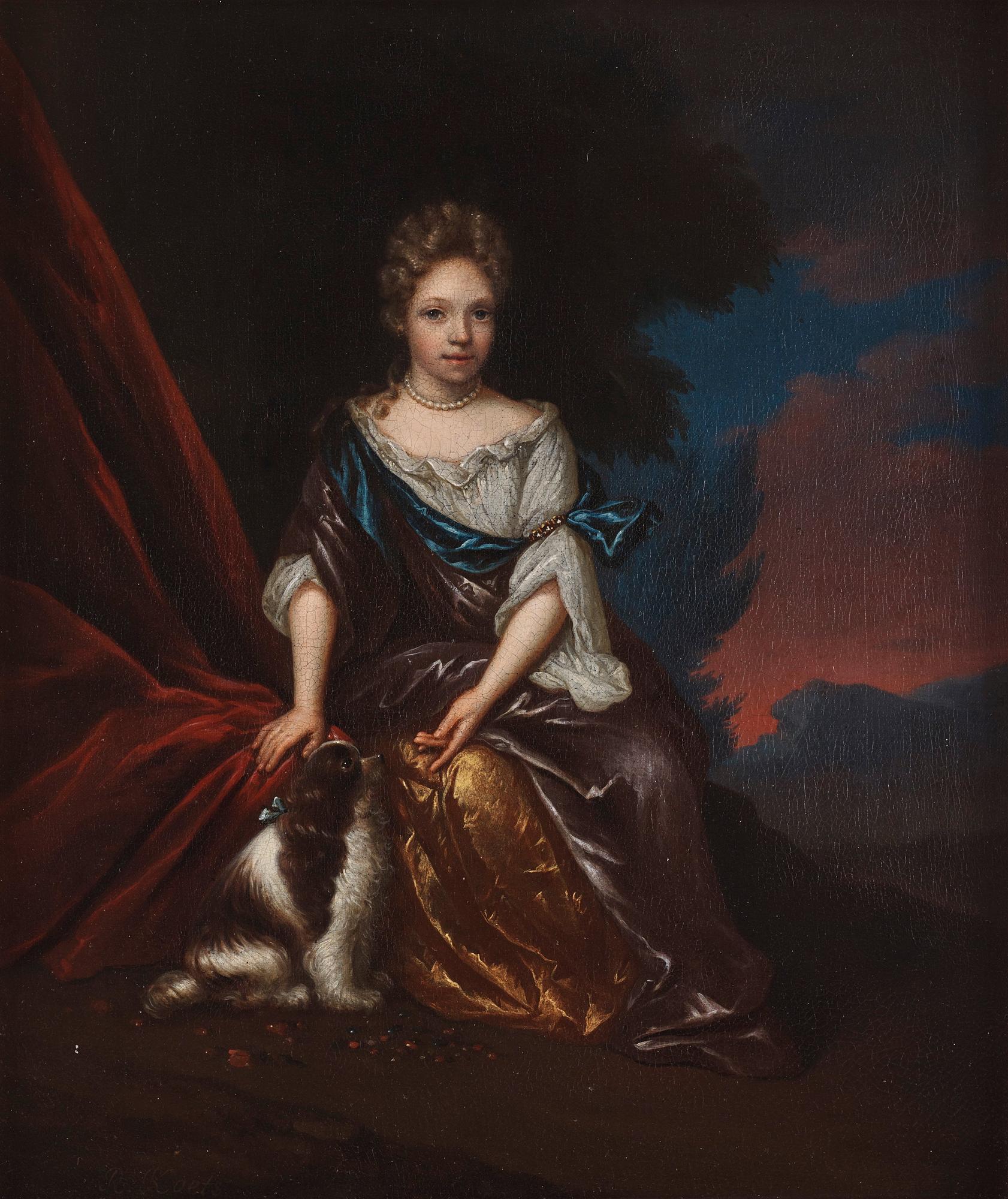 Roelof Koets - Seated Young Lady with Dog in Landscape