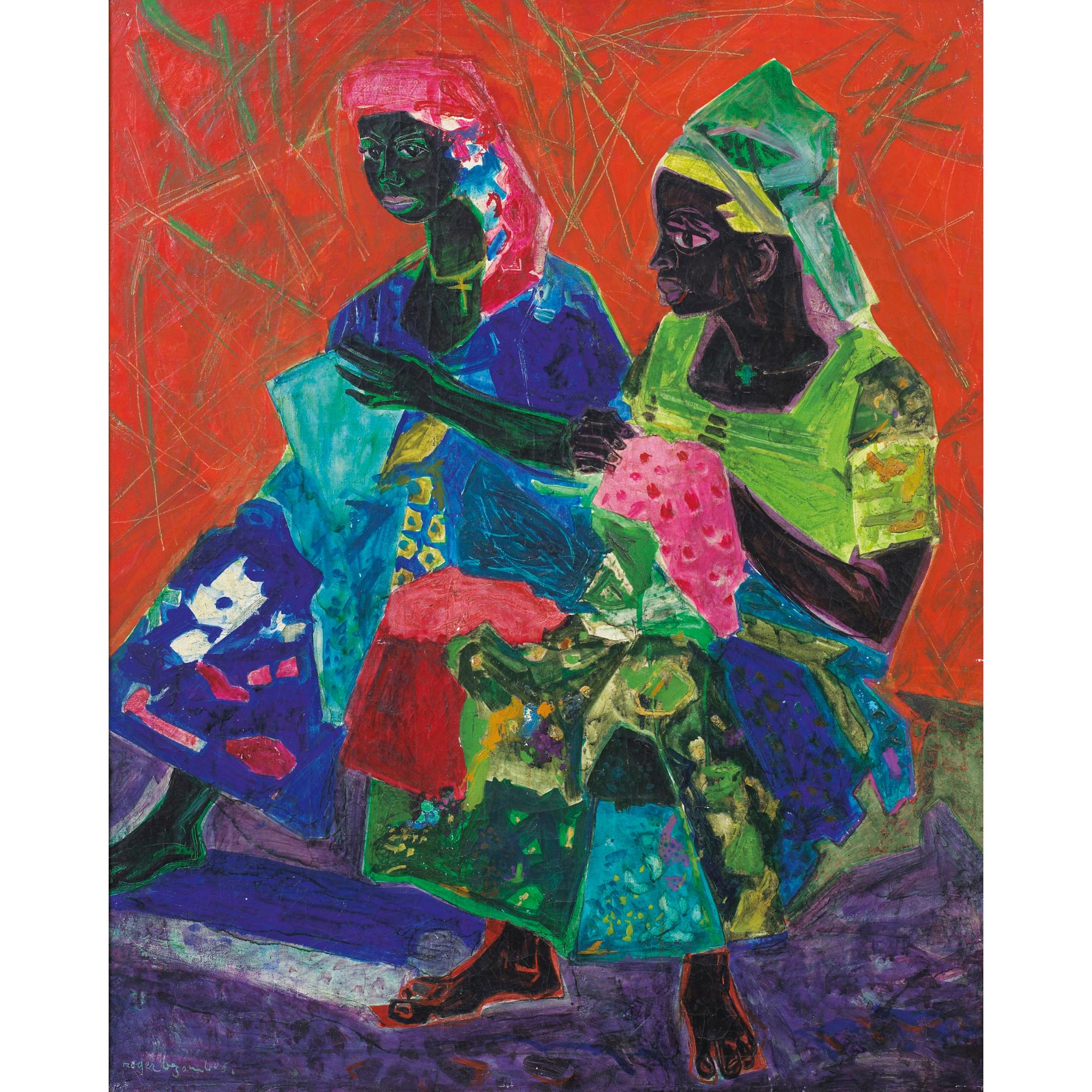 Roger Bezombes - Deux Africainesroger Bezombes ; African Women ; Signed Lower Left And Titled On The Reverse ; Oil On Canvas