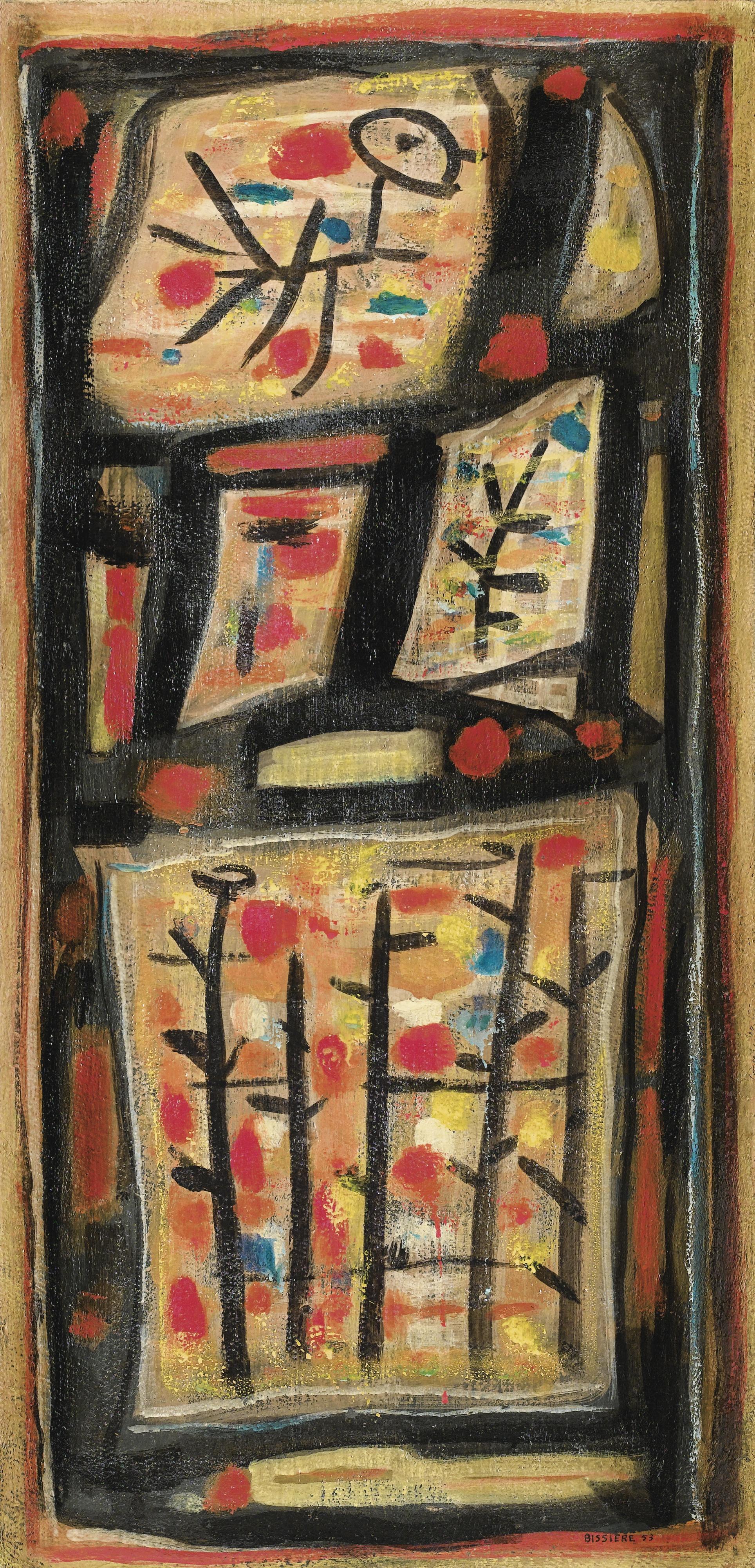 Roger Bissière - Composition 119 (Oiseau Rouge Sur Noir)