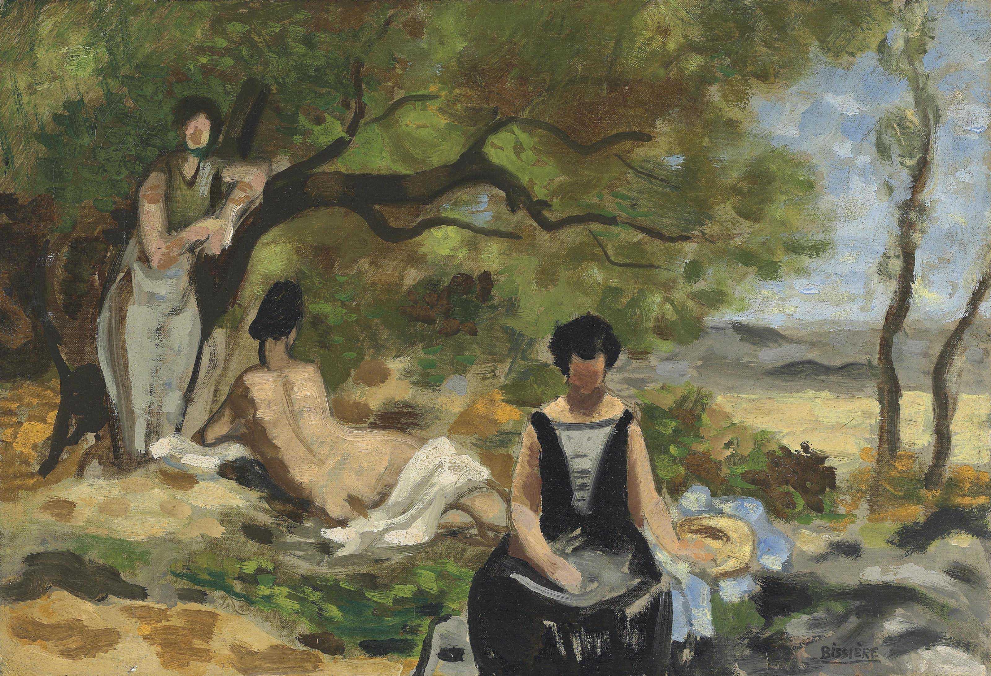 Roger Bissière - Sous-bois avec trois figures