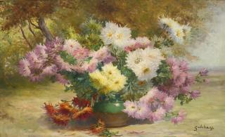 Roger Godchaux - Vase De Pivoines Dans Le Jardin