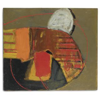 Roger Hilton - 1956 (Red And Orange On Green And Black)