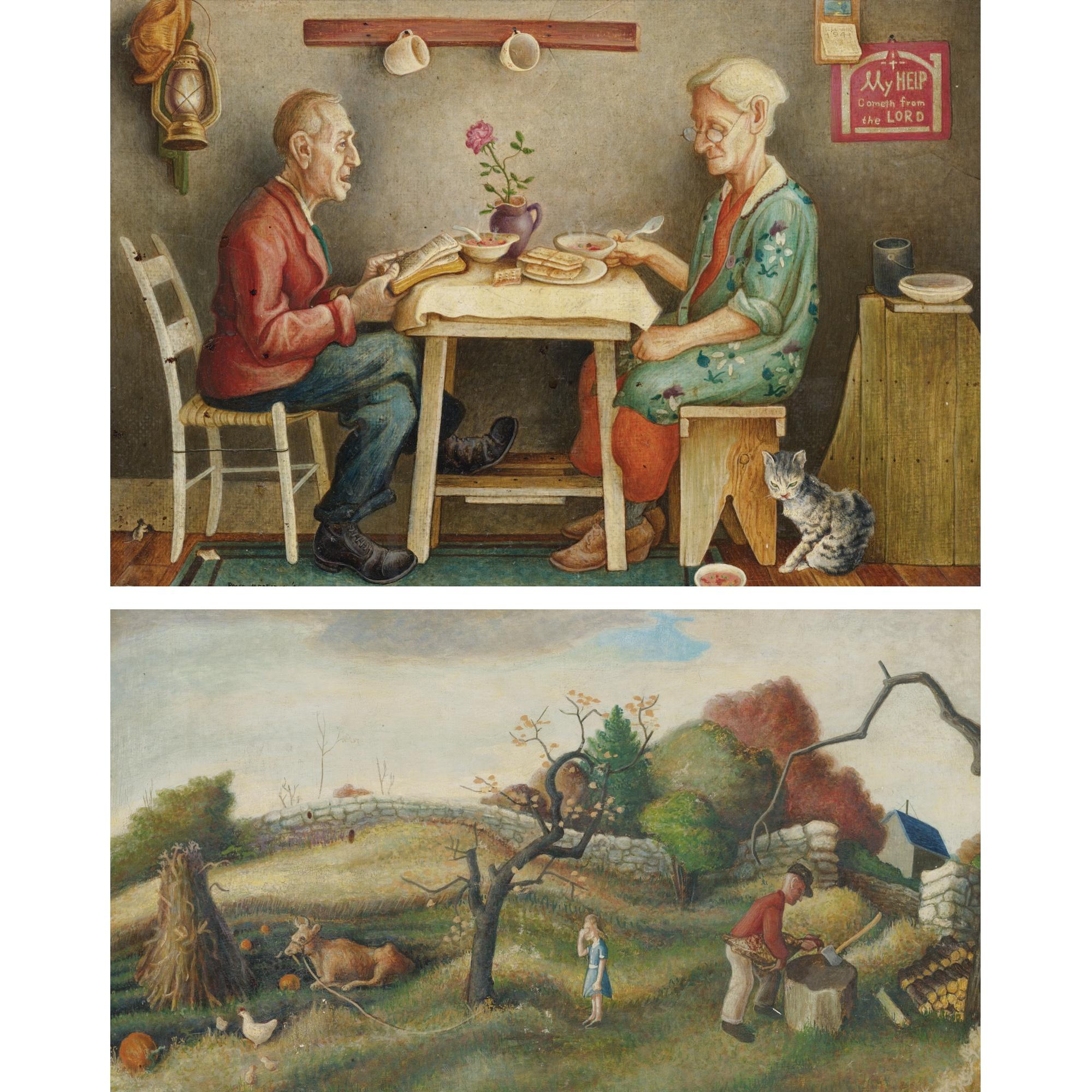 Roger Medearis - \'Saying Grace\' And \'Getting Ready For Dinner\':  Two Paintings