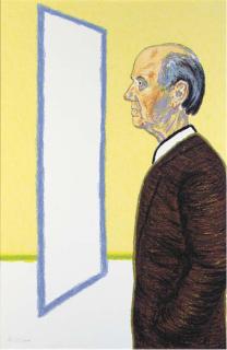 Roger Raveel - Zelfportret in profiel voor de leegte van een rechthoek in perspectief