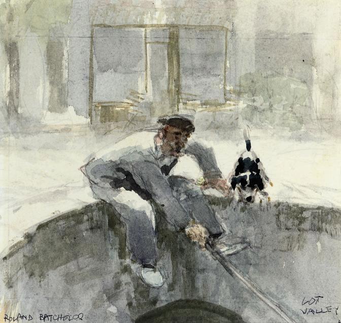 Roland Batchelor - A man and his dog fishing from a bridge