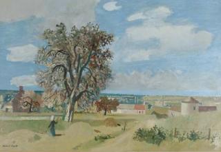 Roland Oudot - A View of A Farm With A Figure Harvesting