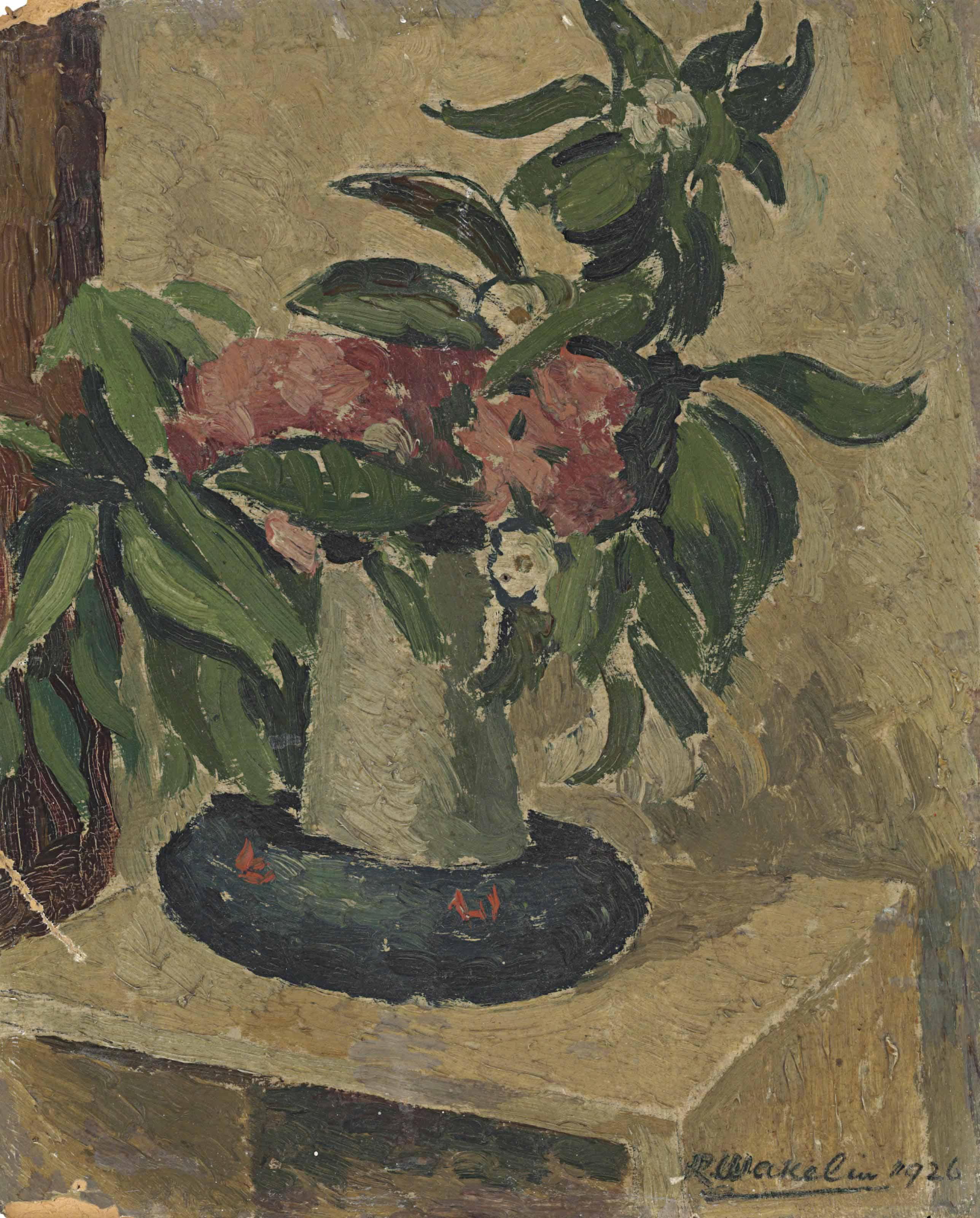 Roland Shakespeare Wakelin - Still Life; Peonies In A Vase