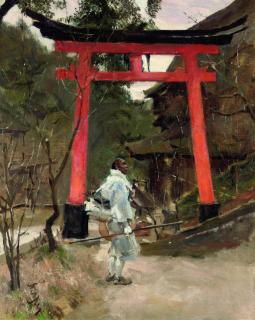 Roland Strasser - Pilgrim before the Tori of the Shinto Shrine