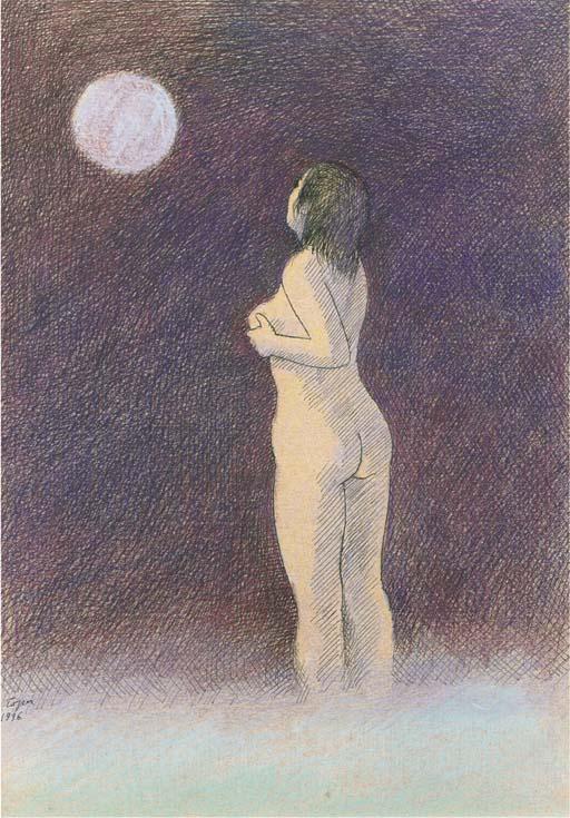 Roland Topor - Naked woman staring at the moon