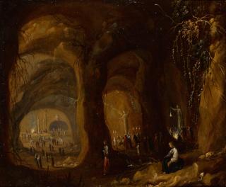 Rombout Van Troyen - A Grotto With Figures Worshipping Idols
