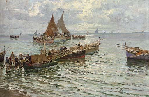 Romolo Leone - Neapolitan fisherfolk at the shore