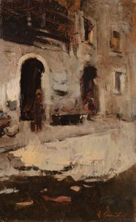 Romualdo Locatelli - Scorcio arabo con figure sull\'uscio