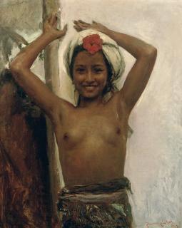 Romualdo Locatelli - Young Balinese girl with hibiscus