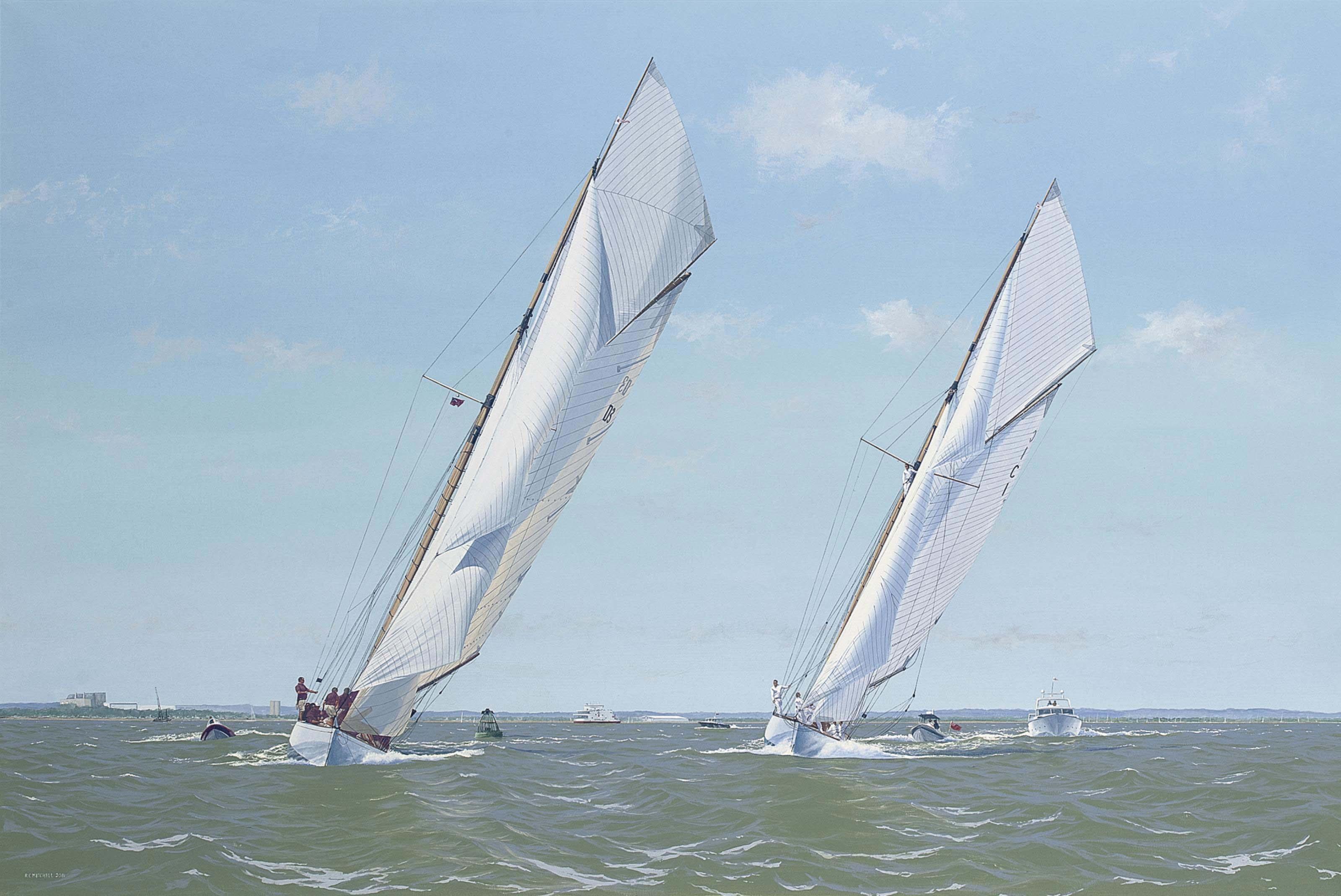 Ronald Charles Mitchell - Tuiga leading Mariquita around the North Sentinel buoy off Egypt Point, Cowes