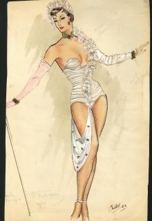Ronald Cobb - A signed original costume design for a Murray\'s Cabaret Club showgirl in a white corset