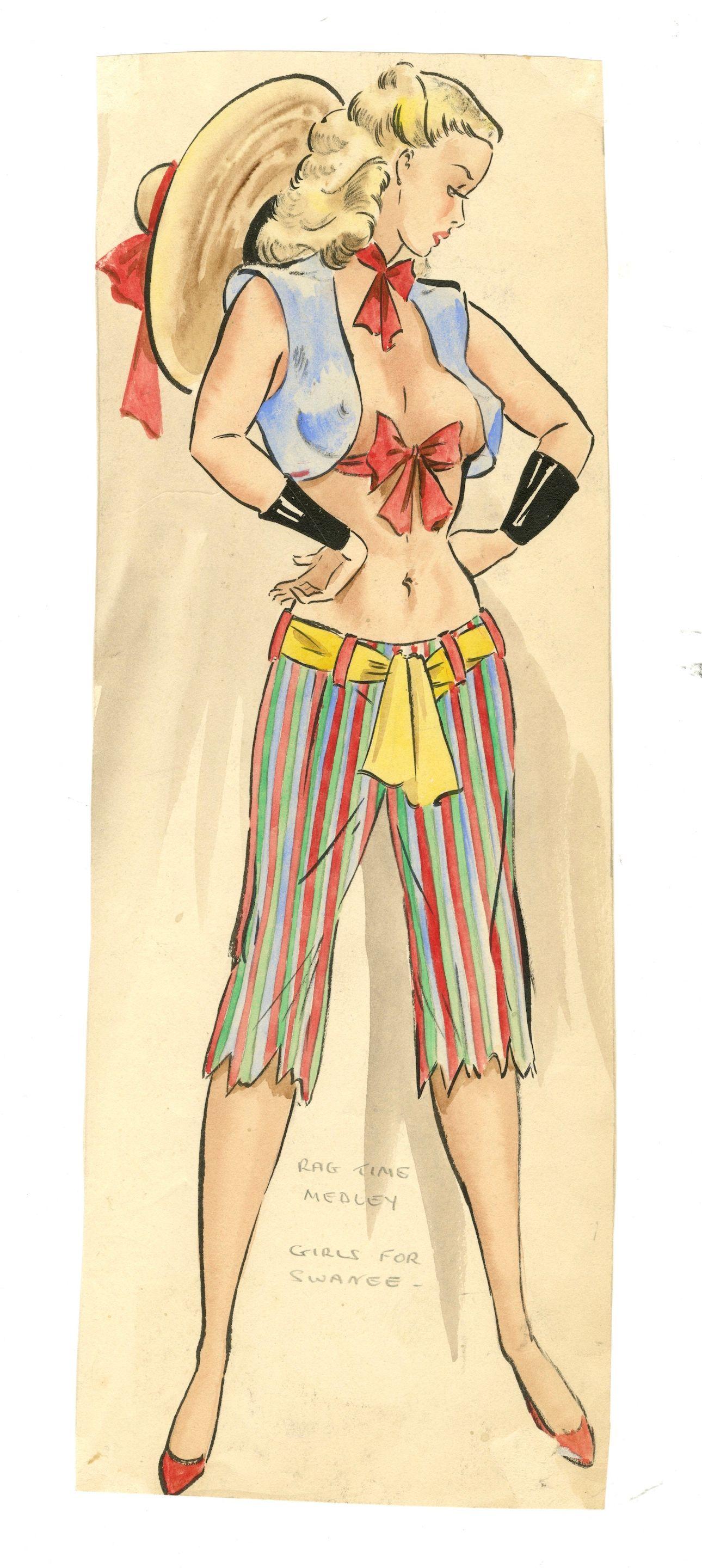 Ronald Cobb - An original costume design for a Murray\'s Cabaret Club showgirl from the \'Rag Time Medley\'