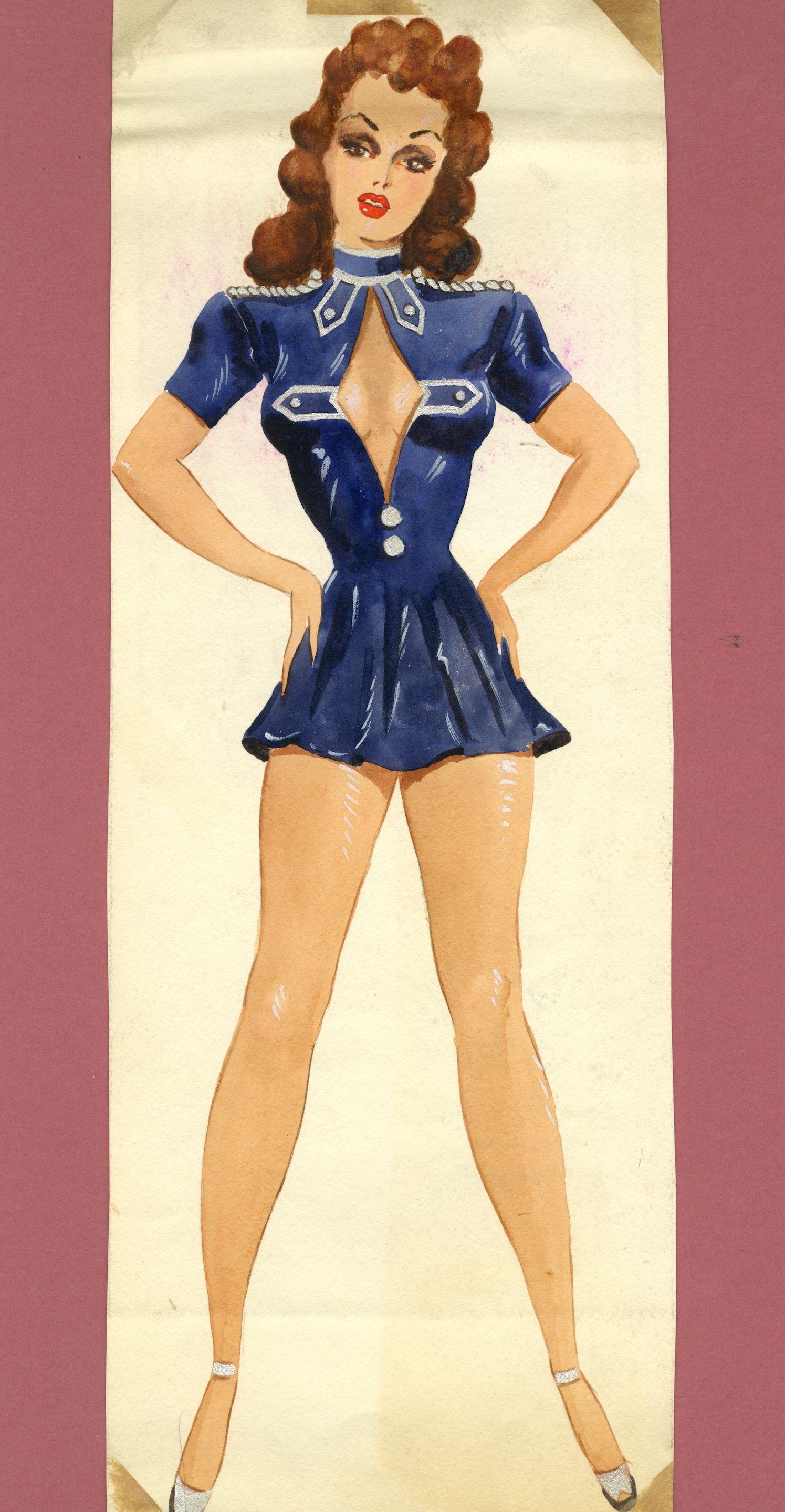 Ronald Cobb - An original costume design for a Murray\'s Cabaret Club showgirl in a military-style playsuit